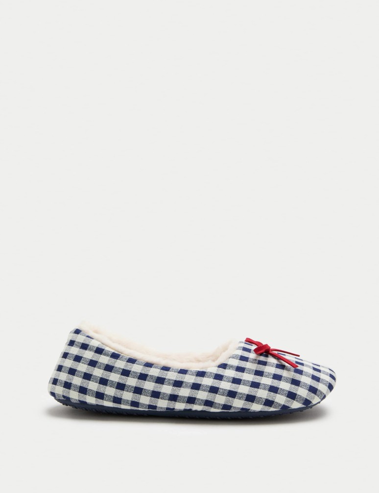 Gingham Pint Faux Fur Lined Ballet Slippers