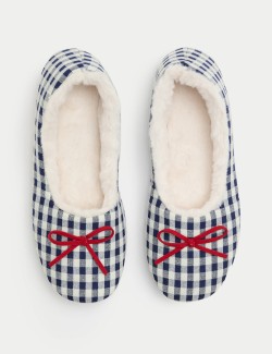 Gingham Pint Faux Fur Lined Ballet Slippers