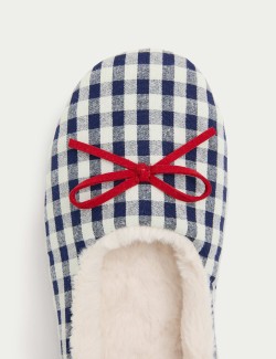 Gingham Pint Faux Fur Lined Ballet Slippers