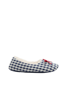 Gingham Pint Faux Fur Lined Ballet Slippers