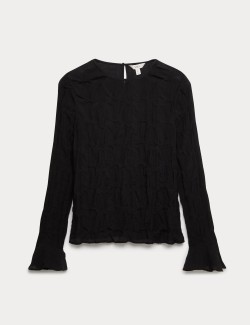 Lace Textured Crew Neck Blouse