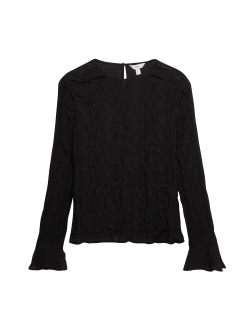 Lace Textured Crew Neck Blouse