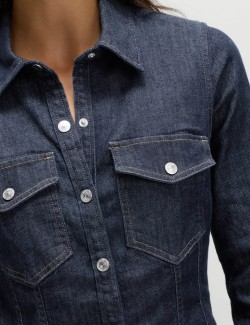 Propínací košilové midi šaty z džínoviny