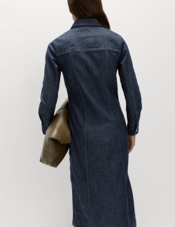 Propínací košilové midi šaty z džínoviny