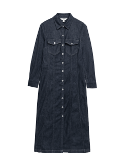 Propínací košilové midi šaty z džínoviny