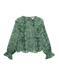 Průsvitná halenka s volánkem a potiskem