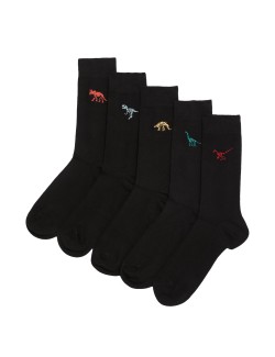 5 párů ponožek Cool & Fresh™, s vysokým podílem bavlny a motivem dinosaura