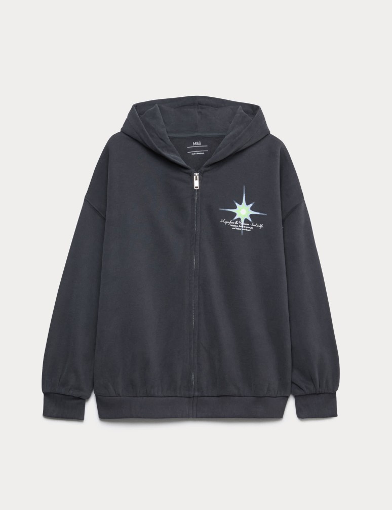Cotton Rich Star Sign Graphic Zip Hoodie (6-16 Yrs)