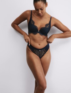 Saténová šafránová dekoltová podprsenka s krajkou a kosticemi (A–E)