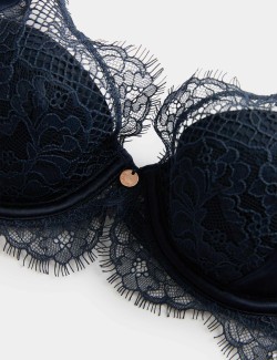 Saténová šafránová dekoltová podprsenka s krajkou a kosticemi (A–E)