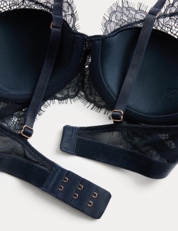 Saténová šafránová dekoltová podprsenka s krajkou a kosticemi (A–E)