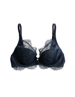 Saténová šafránová dekoltová podprsenka s krajkou a kosticemi (A–E)