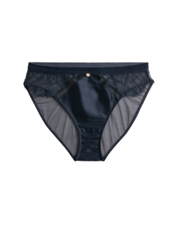 Saffron Satin & Lace High Leg Knickers