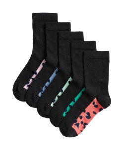 Školní ponožky s vysokým podílem bavlny a zvířecím motivem, sada 5 párů