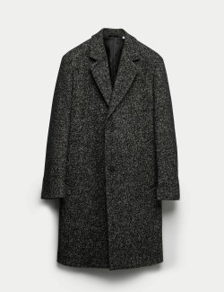 Wool Blend Herringbone Boucle Revere Overcoat