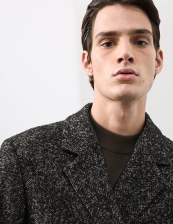 Wool Blend Herringbone Boucle Revere Overcoat