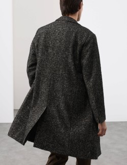 Wool Blend Herringbone Boucle Revere Overcoat