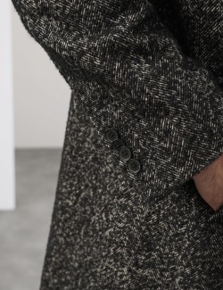 Wool Blend Herringbone Boucle Revere Overcoat
