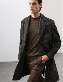 Wool Blend Herringbone Boucle Revere Overcoat