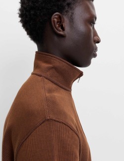 Dvojitě pletená mikina na zip u krku s vysokým podílem bavlny