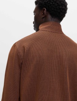 Dvojitě pletená mikina na zip u krku s vysokým podílem bavlny