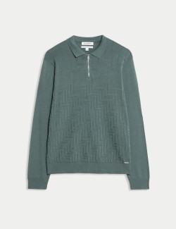 Mercerised Cotton Geometric Half Zip Polo