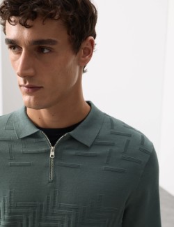 Mercerised Cotton Geometric Half Zip Polo