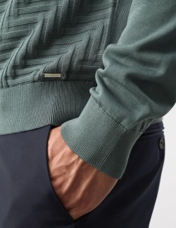 Mercerised Cotton Geometric Half Zip Polo