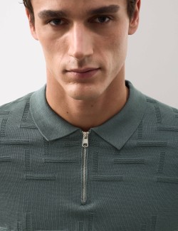 Mercerised Cotton Geometric Half Zip Polo
