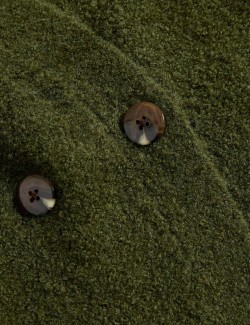 Kardigan z buklé, s knoflíky na přední straně a výstřihem do V, s obsahem vlny