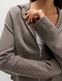 Zkrácená pletená mikina s kapucí, na zip