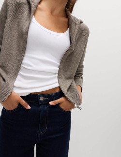 Zkrácená pletená mikina s kapucí, na zip