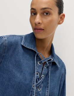 Džínová halenka se zavazováním na vázanku
