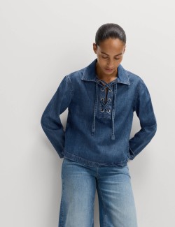 Džínová halenka se zavazováním na vázanku