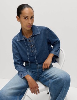 Džínová halenka se zavazováním na vázanku