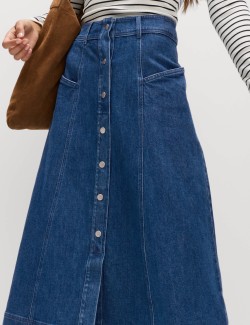 Kruhová džínová midi sukně s knoflíky vepředu