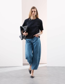 Lyocell™ Blend High Waisted Pleat Front Barrel Jeans