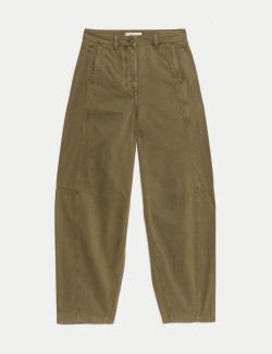 Pure Cotton Seam Detail Barrel Leg Trousers