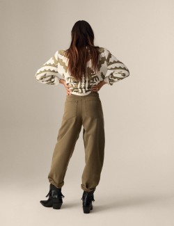 Pure Cotton Seam Detail Barrel Leg Trousers