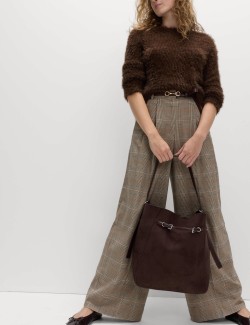 Checked Side Tab Back Pleated Trousers