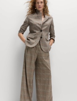 Checked Side Tab Back Pleated Trousers
