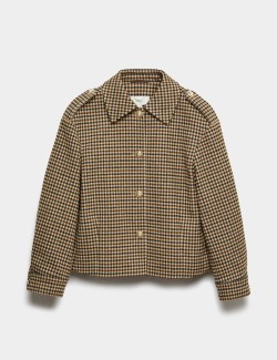 Krátká kostkovaná bunda s límcem