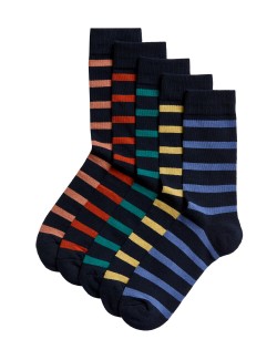 Pruhované ponožky se zesíleným chodidlem a vysokým podílem bavlny, 5 párů