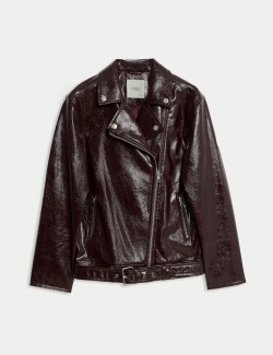 Lesklá motorkářská bunda z umělé kůže (6–16 let)