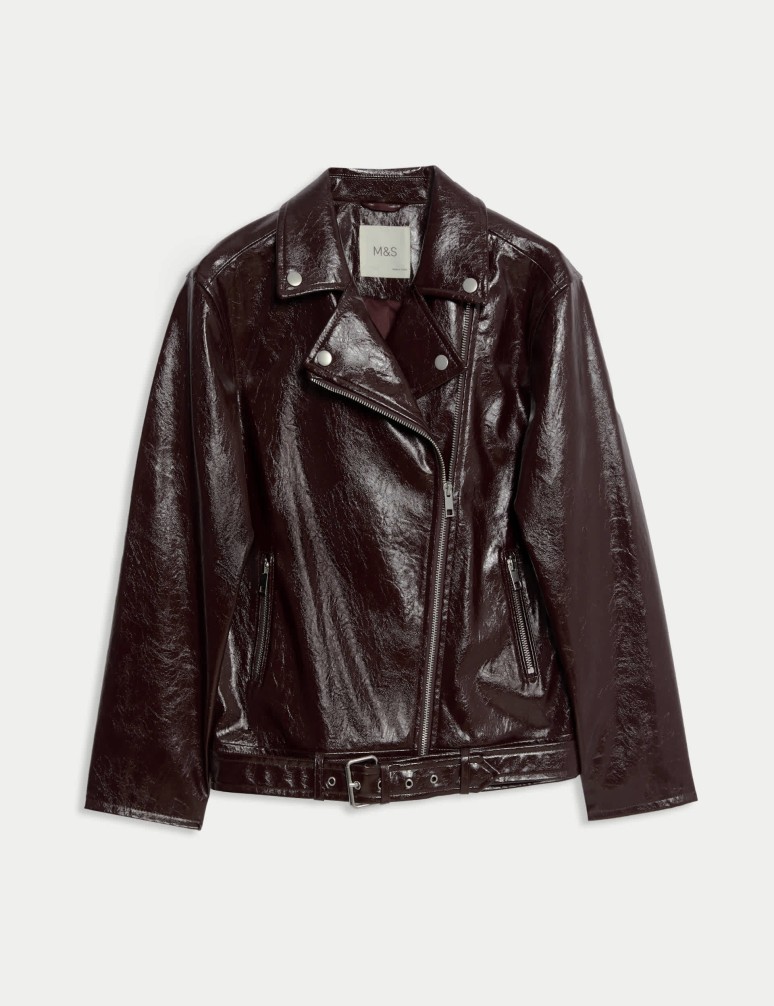 Lesklá motorkářská bunda z umělé kůže (6–16 let)