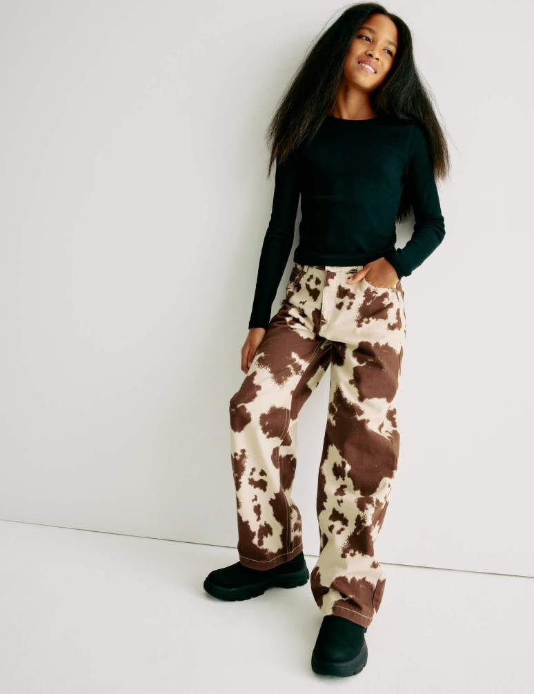 Pure Cotton Wide Leg Animal Print Jeans (6-16 Yrs)