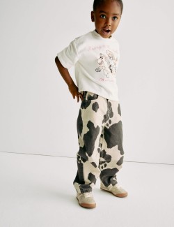 Džíny s rovnými nohavicemi z čisté bavlny, s potiskem kravské kůže (2–10 let)