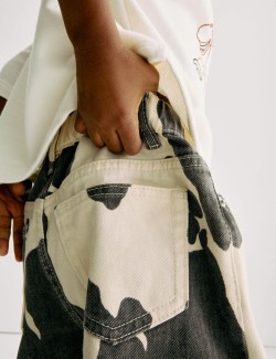 Džíny s rovnými nohavicemi z čisté bavlny, s potiskem kravské kůže (2–10 let)