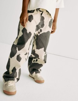 Džíny s rovnými nohavicemi z čisté bavlny, s potiskem kravské kůže (2–10 let)