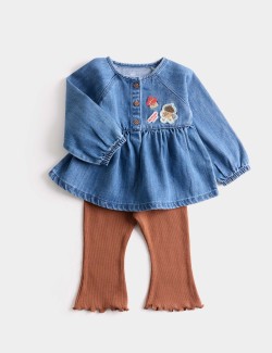 Dvoudílný denim outfit topu a spodního dílu (0–3 roky)